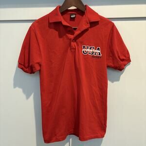 Vintage 80s USA‎ Christian Hockey Polo Shirt Small Red Screen Stars Made in USA